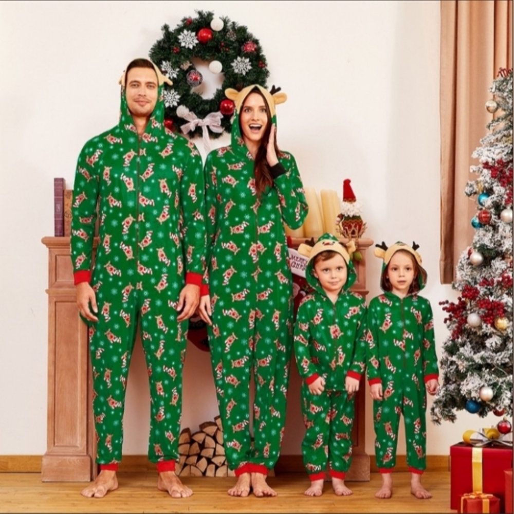 Green Reindeer Print Pajama Onesie Men's M